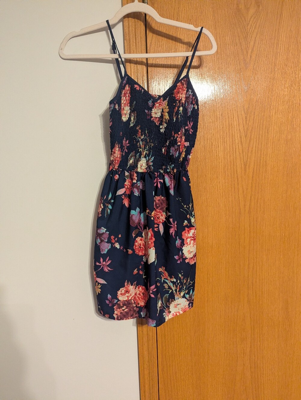 Navy Floral Smocked Top